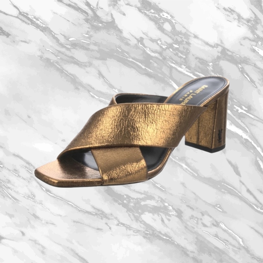 Saint Laurent Gold Leather Criss Cross Mules